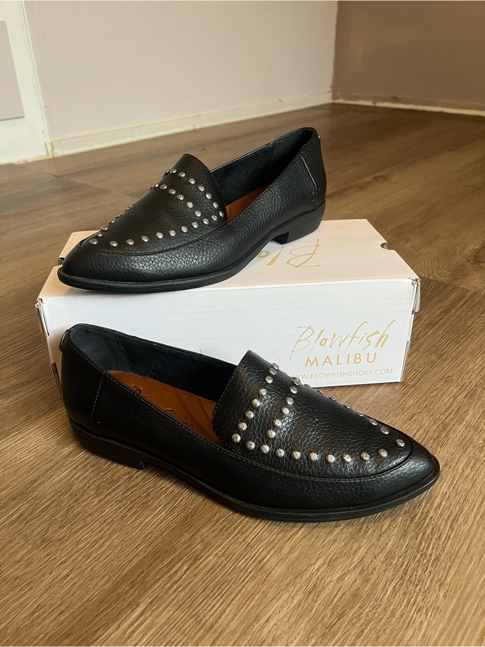 Blowfish Black Leather Studded Slip-On Loafers vegan